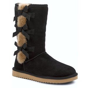Koolaburra Black Suede Tall Winter Boots with Tan Fur Trim